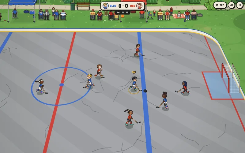 Hockey Kids on the park blacktop: four on four floor hockey inside low boards