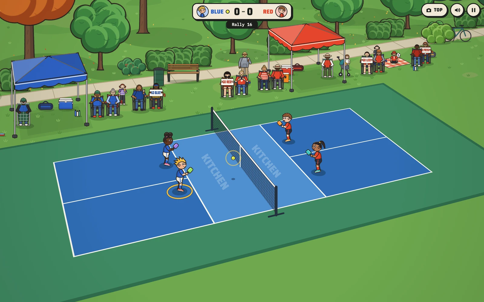 Pickle Kids: the timing ring closes on the ball as it comes over the net to Ziggy at the kitchen line